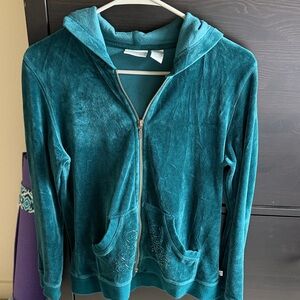 Velour Teal Zip-Front Teddy Hoodie Jacket